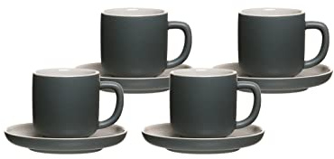 Ritzenhoff & Breker Jasper Espressotassen mit Untertassen, 4er Set, Grau, 240 ml, Espressogeschirr mit Soft-Touch-Haptik & Mattglasur, Spülmaschinengeeignet