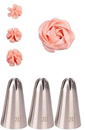 2D Piping Nozzle Set for Cake Decorating,2D Large Drop Flower Icing Nozzle,2D Closed Star Piping Tip,3 Pcs