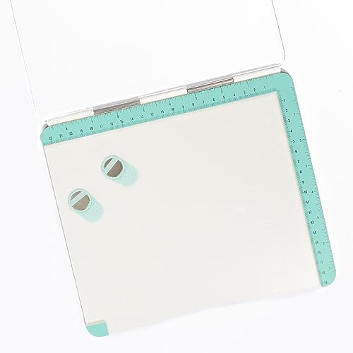 Craftelier - Piattaforma di timbratura di timbri in gomma e silicone per scrapbooking e artigianato | Guide in centimetri e pollici | Colore bianco e turchese - Dimensioni 24,5 x 22 x 1,3 cm