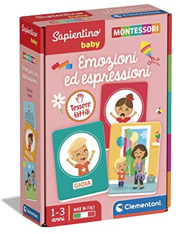 Clementoni Sapientino Baby Montessori - Carte Emozioni ed Espressioni, Flashcards Tattili, Bambini 1-3 Anni, Gioco Educativo per Riconoscere e Associare Emozioni, Made in Italy, Lingua Italiana, 16435