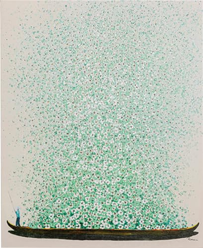 Kare Design Leinwandbild Flower Boat Beige/Grün, Gemälde, Pastellfarben, Asia-Stil, buntes Wandbild, Canvas-Leinwand, Massivholz Rahmen, handgemalte Details mit Acrylfarbe, Abstrakt, 160x120x3,5cm