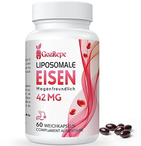 Liposomales Eisen 42 mg (Eisensulfat) - Mit Folsäure und Vitamin B12-60 Kapseln - Eisenpräparat mit erhöhter Aufnahmefähigkeit (60 stück (1er Pack))