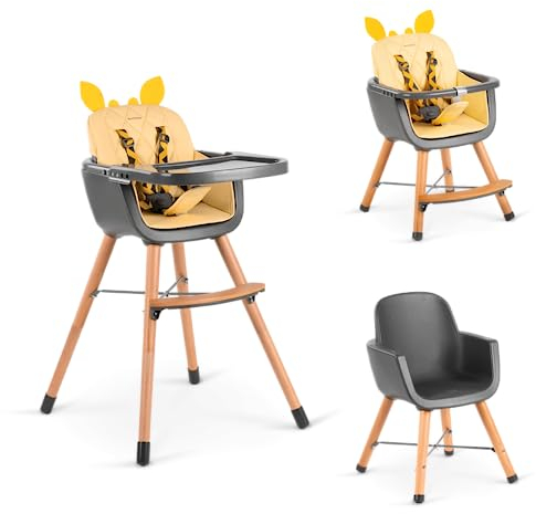 Beeloom - Trona convertible Giraffe Throne para niños y bebés, de color amarillo con altura regulable y bandeja extraíble, segura y resistente a partir de 6 meses