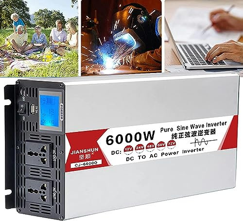 Power Inverter Onda Sinusoidale Pura 4000W 5000W 6000W 8000W Trasformatore Potenza Convertitore DC 12V 24V 48V 60V 72V in AC 220V 230V Invertitore Tensione,Onda Pura Inverter per auto (12V,4000W)