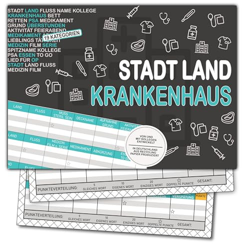 Bezify Stadt Land Krankenhaus Spiel Für Ärzte Und Pflegepersonal Recyclingpapier DIN A4 50 Seiten
