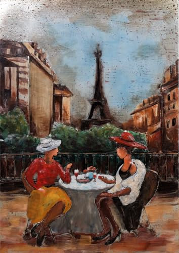 Handgefertigtes Metallbild 3D-Optik Wandbild Kunst Bild (Metallbild Café de Paris zu Zweit (ca. 120x80 cm))
