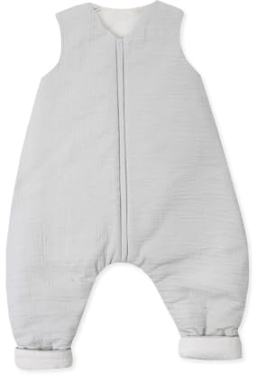 Julius Zöllner Schlafoverall Jumper gefüttert Musselin 2,5 TOG Gr. 104 | 100% Baumwollmusselin | Oeko-TEX Standard 100 | grau