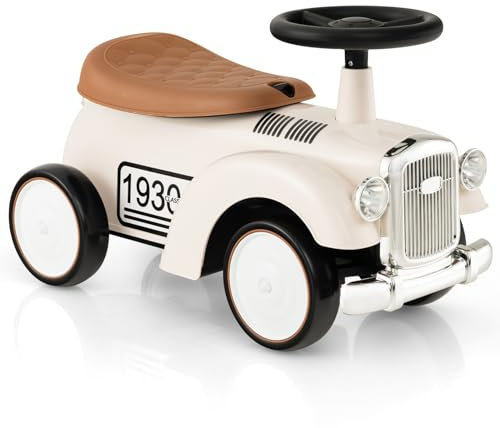 DREAMADE Rutschauto, Kinder Rutschfahrzeug mit Hupe & Stauraum & DIY Abziehbild, Rutscher Jungen & Mädchen 18-36 Monate (Weiß)