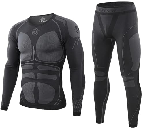KONG JIMFAN Thermo Unterwäsche Set Schlafanzug Herren Kurz Lustig Winter-Gadgets Jogginghose Herren Warm Arbeitspullover Herren Winter Thermo Strumpfhose Herren Schneebesen Winter(Schwarz,L)