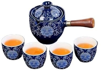 NEDLON Porcelain Teapot Set, 360 Rotation Tea Maker, Semi-Automatic Chinese Teaware for Loose Tea Vintage Decor (Size : C)