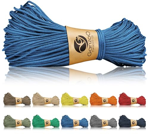 Ganzoo Paracord 125 corda 1 mm Oceanblau, intreccio in nylon/poliestere con 1 filo interno in nylon, carico rottura ca. 60 kg 125 lb, per avvolgere impugnature, coltelli, attrezzi, manici e nodi