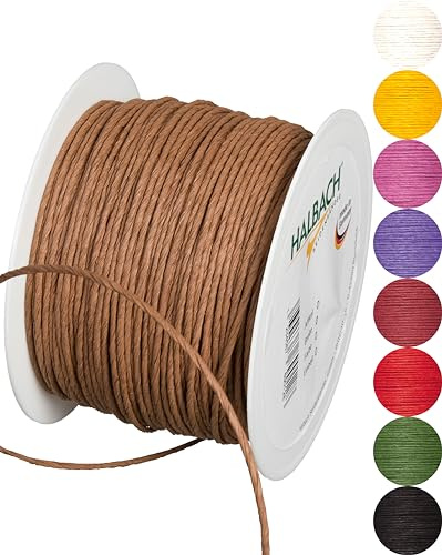 Halbach Papierdraht aus Recyclingpapier, 2 mm x 100 m, braun | Recycelte Papierkordel mit Drahtseele, Made in Germany geeignet für Floristik, Dekoration und kreative Bastelideen