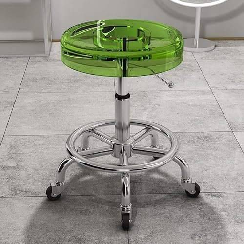 SXHEYUY Drehbarer Rollhocker Stuhl, Edelstahl Acryl Stuhl Drehbare Heberolle, Für Zuhause, Büro, Klinik, Kosmetiker-Künstlerstudio, Tätowierung, Küche,Grün