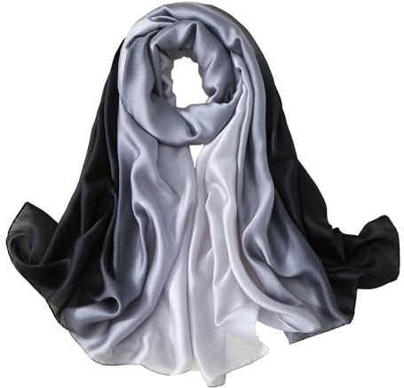 ZMC Silky Scarf for Women, Lightweight Long Shawl Wrap, 70 * 35 Gradient Silk Feeling Fashion Scarves for Spring Summer Grey