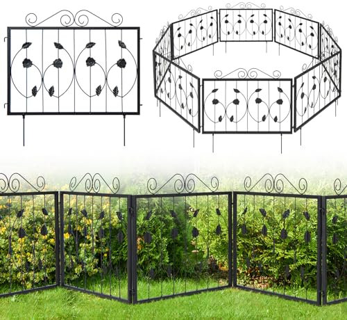 TANGZON Garden Fence 8 Pack, 464 x 58 cm Decorative Animal Barrier Border for Dog Rabbit, Rustproof Non-dig Galvanized Metal Fence, Wire Fencing Flower Bed Edging for Yard, Lawn, Landscape