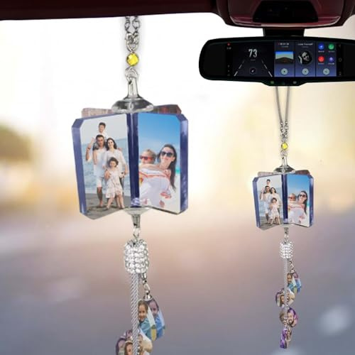 Personalisierter Kristall-Autoinnenraum-Anhänger,mit Foto | Benutzerdefinierte Foto Rückspiegel Anhänger,Kristall-Foto-Geschenke,Auto Innenraum Dekoration Zubehör