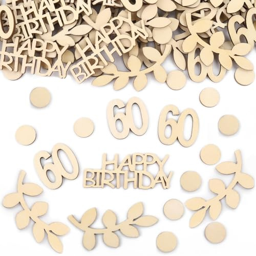 GoldRock Holz Konfetti 60 Geburtstag Deko Groß 1,5-6,3cm,100 Stk Tischdeko 60 Geburtstag Mann,Party Deko 60 Geburtstage Frau Mann, 60. Geburtstage Deco,Streudeko 60 Geburtstags,60.ter Geburtstagsdeko