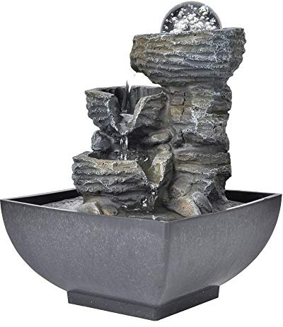 Fontana da Tavolo Decorativa in Resina con Sfera di Cristallo Luminosa, Pompa Sommergibile Silenziosa, Ornamento per Paesaggio Domestico