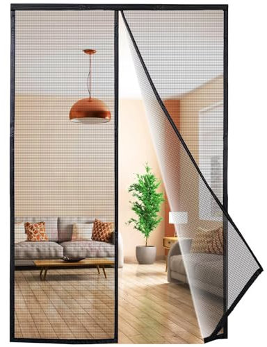 Fliegengitter Tür Insektenschutztür Insektenschutzrollo Schiebetür, 190x175 cm mit Full Frame Klettverschluss & Eingenähten Gewichten, Bausatz Innovativ, Schwarz