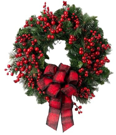 Weihnachtskranz Tannenkranz Türkranz Beerenkranz Weihnachten Kranz Beeren Girlande Winterkranz Dekokranz Adventskranz Christbaumschmuck Türschild Deko Türdeko Weihnachtsdekoration (Rot, 45cm)