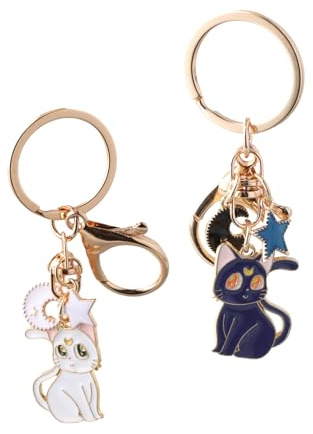 Anseom 2 Stück Sailor Moon Schlüsselanhänger-Set mit Niedlicher Katze, Mond, Pentagramm für Tasche, Handy, Auto - für Frauen Mädchen