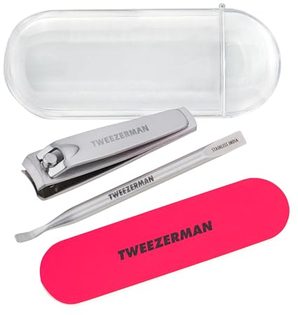 Tweezerman Mini Nail Rescue Kit, Manicure Set Includes Mini Fingernail Clipper, Pushy & Nail Cleaner, Travel Case and Nail File, Travel Size Kit, (Set of 4)