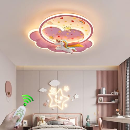 RuiRfh Rosa Deckenlampe mit Fernbedienung Moderne dimmbare LED Kinderzimmer Deckenleuchte Kreative Wolken-Einhorn-Dekoration Deckenbeleuchtung passend für Küche Schlafzimmer Mädchenzimmer Lampe(Unicor