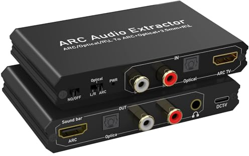 Tendak 192KHz ARC Audio Extractor, Digital Audio Extractor Converter, HDMI ARC + Optical + RCA L/R to HDMI + Optical + RCA L/R + 3.5mm Stereo for HDTV Soundbar Amplifier Speaker Headphones