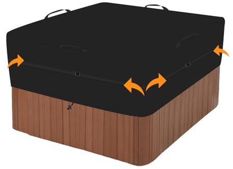 Housse de Protection carrée pour Jacuzzi, bâche Oxford 600D pour Jacuzzi extérieur, imperméable Couverture pour Spa, Coupe-Vent, Protection UV, résistante aux intempéries, Noire (220 * 220 * 85cm)