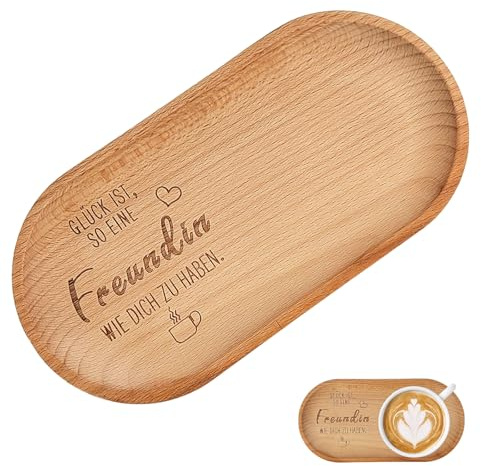 Vassoio Ovale in Legno con Incisione Freundin, Vassoio Decorativo, Regalo Personalizzato, Adatto per Bagno, Cucina, Candele, Cosmetici e Piccoli Oggetti (21 × 11 × 2 cm)