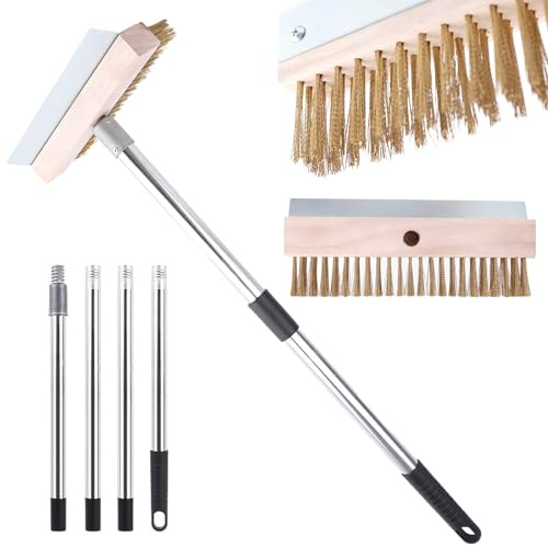 Brosse pour Four à Pizza, 148 Cm Brosse Barbecue avec Grattoir en Acier Inoxydable et Poils en Laiton pour Ooni, Gozney, Divers Fours de Cuisson, Accessoires pour Four à Pizza