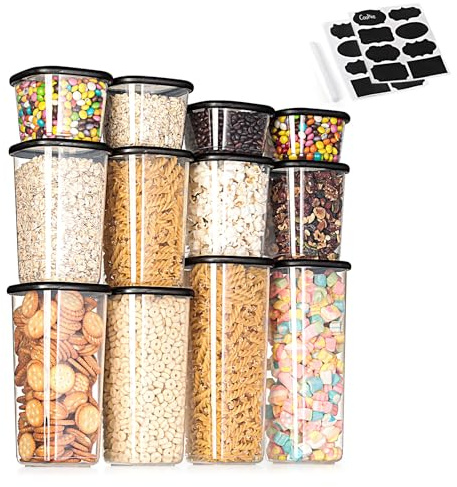 Romon Organizador cocina Juego de 12 Botes Cocina Almacenaje en PP Alimentario con Tapa, Transparentes Apilables Sin BPA para Almacenaje de Cereales y pasta en espiral