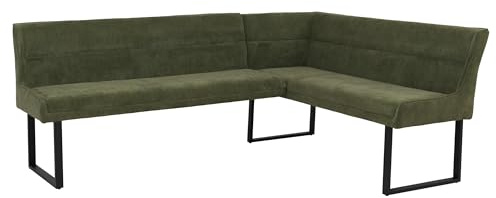 Mendler Eckbank HWC-O81, Chenille Öko-Tex Metall, 210x159cm - grün | Esszimmerbank, Bank, Stoff/Textil (310g/m²)