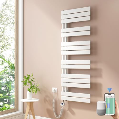 Heilmetz Badheizkörper Elektrisch Smart WiFi Handtuchheizkörper Elektrisch mit Thermostat mit Timer-Funktion Heizkörper Badezimmer Weiß Badheizkörper 50x138.5cm