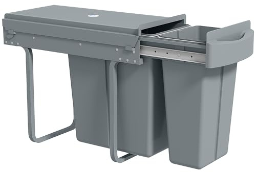 HOMCOM Abfallsammler 20 L+10 L Ausziehbar für Schränke mit Griff Grau