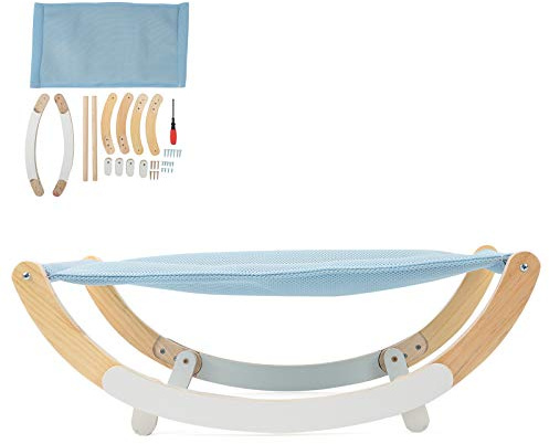 Haofy Hamaca para Gatos, Cama con Columpio para Gatos con Marco de Madera Impermeable, Diseño Antideslizante y Muebles Portátiles Desmontables para de Interior (Blue)