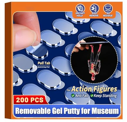 Ruispeed 160 st Pro avtagbar gel-lim kitt med dragflik för museets actionfigurer, klara jordbävning självhäftande prickar, klibbig häftstift för väggupphängning, 0,31 x 0,51 vaxmontering kitt