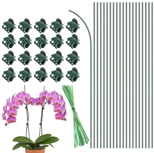 20 estacas de soporte para plantas de interior y exterior, soporte para plantas de 11.8 pulgadas con clips para plantas de orquídea, soportes para estacas de tomate y rosas