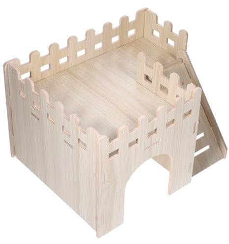 minkissy Cabane Bois pour Petits Animaux Échelle d'escalade, Maison Douillette pour Hamsters et Cochons d'Inde, Refuge Sécurisé pour Rongeurs en Intérieur