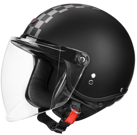 Moto 3/4 Caschi Motociclista Pelle Retrò Con Visiera Parasole Scooter Caschi Moto Jet E Demi-Jet Certificazione ECEDOT Per Adulti Uomini Donne Mezze Casco Scodella 11,M:57-58CM