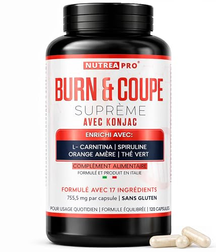 Bruleur de Graisse Puissant 3 en 1 Formule Complète avec Glucomannane (konjac coupe faim puissant et efficace) Thé Vert et Café Vert | NUTREA PRO® 120 gelule minceur puissante | brule graisse