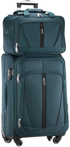 DIAMOND 2-teiliges Reisegepäck-Set – Mittelgroßer Weichschalenkoffer M 24 mit Reisetasche, Grün, Codura 1200D, 360° Rollen, Zahlenschloss, Erweiterbar, 60–72 L, Leicht & Robust