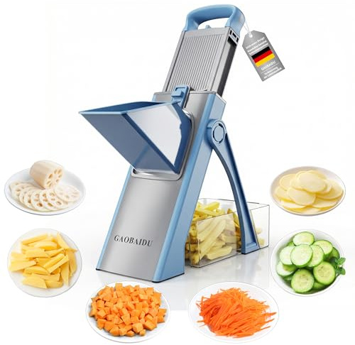 Mandoline Vegetable Slicer Pommesschneider Gurkenhobel，für die Küche, Zerkleinerer, Gemüseschneider mit größerem Behälter, Dicke Verstellbarer Gemüseschneider (blau groß b1)
