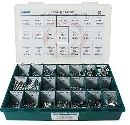 Sortiment/Set - M5 + M6 DIN 933 - Maschinenschrauben Stahl verzinkt Werkstoff 8.8 Gewindeschrauben/Scheiben/Muttern