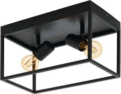 EGLO Deckenlampe Silentina, 2 flammige Deckenleuchte, Industrial aus Stahl | Wohnzimmerlampe in Schwarz, Küchenlampe, Flurlampe Decke mit E27 Fassung