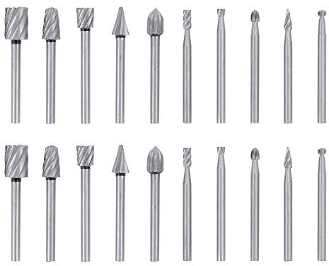 Bestgle 20Pcs Wood Carving Drill Bits Set for Rotary Tool, HSS Router Burr Woodworking Carving Bits with 3mm(1/8”) Shank for DIY Wood Carving, Engraving, Drilling, Grooving