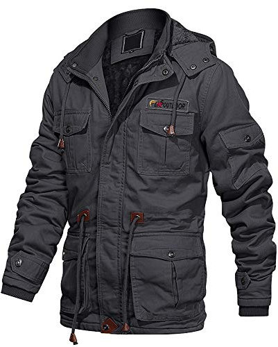 EKLENTSON Herren Wintermantel Fleece Full Zip Modern Outdoor Trekking Winterjacke Mehr Taschen Grau, M