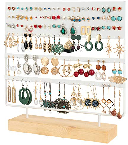 QILICZ Schmuckständer Ohrringhalter ohrring ständer, 144 Löcher Ohrstecker ständer ohrring Organizer Schmuckhalter Ohrschmuck-Display Schmuckaufbewahrung 30x30cm Ohrsteckerhalter Weiß