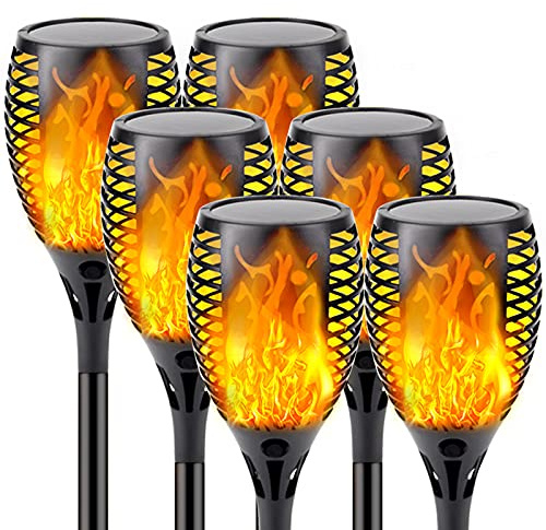 Upgraded Solar Lights Outdoor, 6 Pack Flickering Flame Solar Torch Lights with Super Larger Size for Outdoor Decor, Solar Garden Lights Waterproof Solar Flame Outdoor Lights for Patio Yard Pathway