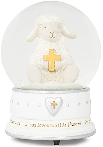DEMDACO Peaceful White Lamb Musical 4 x 5.5 Glass Christmas Decorative Tabletop Snow Water Globe